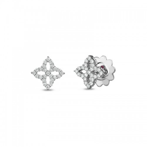 18K WHITE GOLD DIAMOND PRINCESS FLOWER  EARRINGS INDP SMALL  0.32.