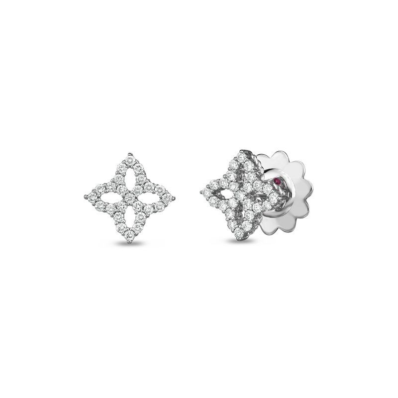 18K WHITE GOLD DIAMOND PRINCESS FLOWER  EARRINGS INDP SMALL  0.32.