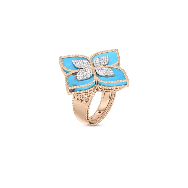ROBERTO COIN ROSE GOLD AND WHITE GOLD DIAMOND AND TURQUOISE VENETIAN PRINCESS. DIA-0.70, TURQ-9.60