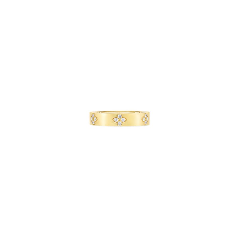Roberto Coin 18 Karat Yellow Gold Narrow Verona Diamond Accent Band