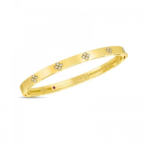 ROBERTO COIN 18K YELLOW GOLD DIAMOND LOVE IN VERONA BANGLE 48X58 0.15CTW.