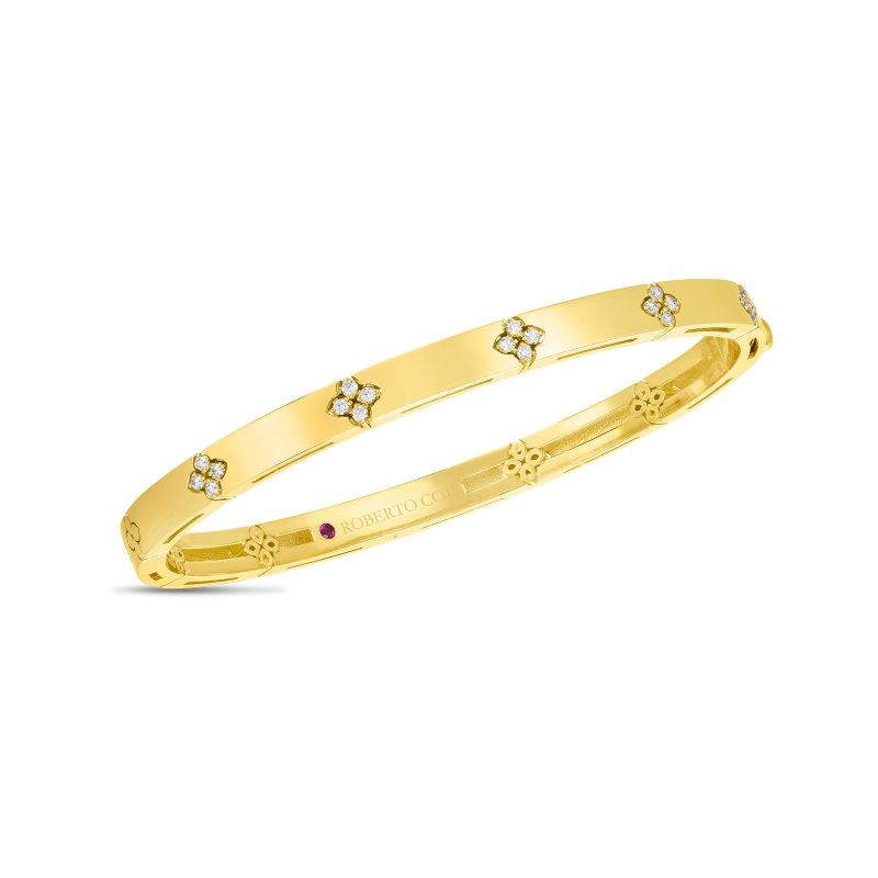 ROBERTO COIN 18K YELLOW GOLD DIAMOND LOVE IN VERONA BANGLE 48X58 0.15CTW.