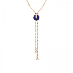 18K ROSE GOLD ART DECO DIAMOND LAPIS ZIPPER NECKLACE 18" BLAP-4.90  DIAM-0.07.