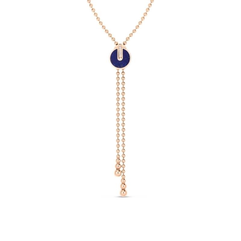 18K ROSE GOLD ART DECO DIAMOND LAPIS ZIPPER NECKLACE 18