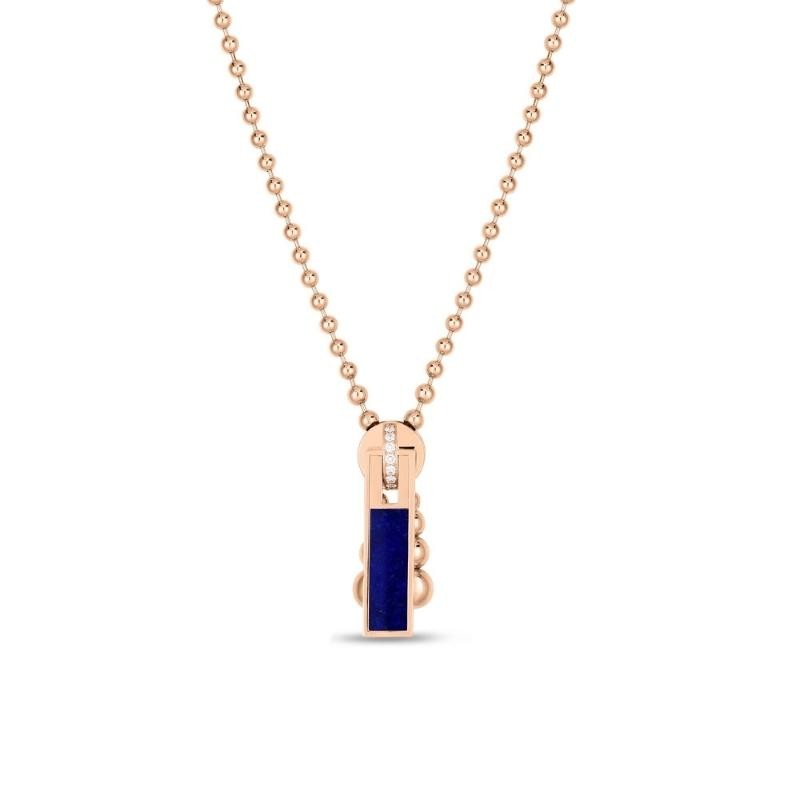 18K ROSE GOLD ART DECO LAPIS/DIA ZIPPER NECKLACE
