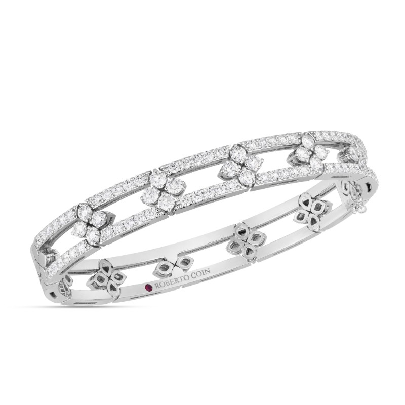 ROBERTO COIN 18K WHITE GOLD AND DIAMOND LOVE IN VERONA OPEN FRAME BANGLE