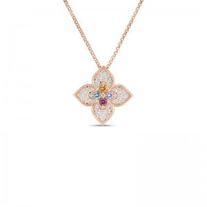 Roberto Coin Venetian Princess Carnival Necklace in 18K Rose Gold with Pave Diamonds And Mixed Stones