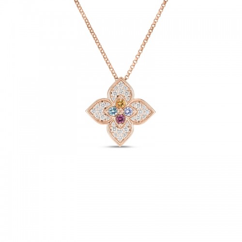 Roberto Coin Venetian Princess Carnival Necklace in 18K Rose Gold with Pave Diamonds And Mixed Stones