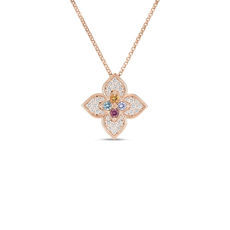 Roberto Coin Venetian Princess Carnival Necklace in 18K Rose Gold with Pave Diamonds And Mixed Stones