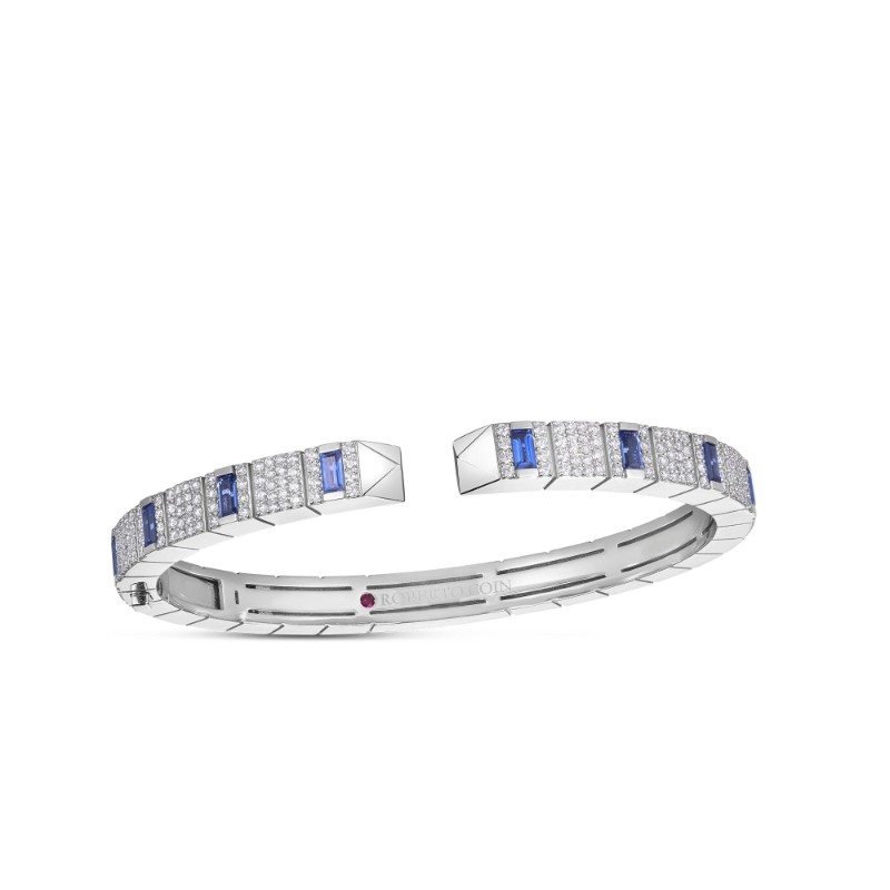 ROBERTO COIN 18K WHITE GOLD DIAMOND AND SAPPHIRE OBELISCO BRACELET SAPP-1.00. DIA-1.20