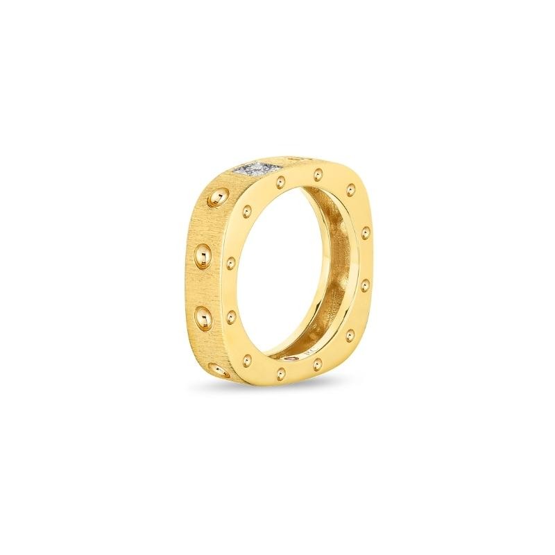 Rcoin 18K Yellow Gold Pois Moi Diamond Single Square Ring 6.5.