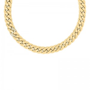 ROBERTO COIN 18K YELLOW GOLD CURB LINK NECKLACE WITH 1 DIAMOND LINK 17IN- 0.17.