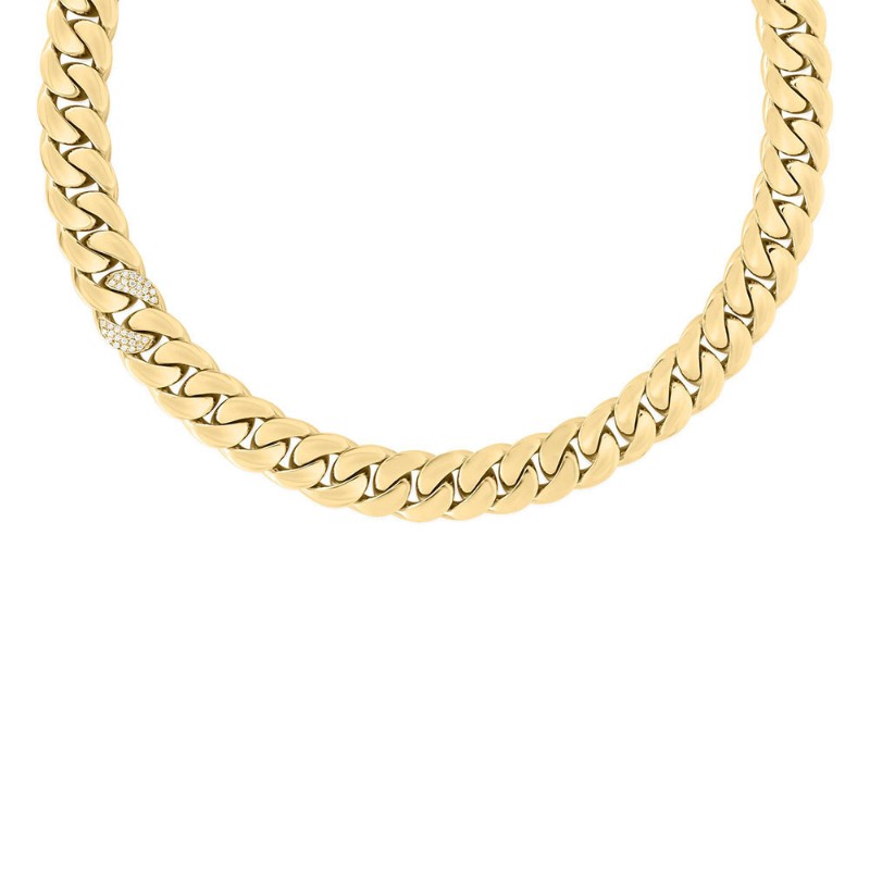 ROBERTO COIN 18K YELLOW GOLD CURB LINK NECKLACE WITH 1 DIAMOND LINK 17IN- 0.17.