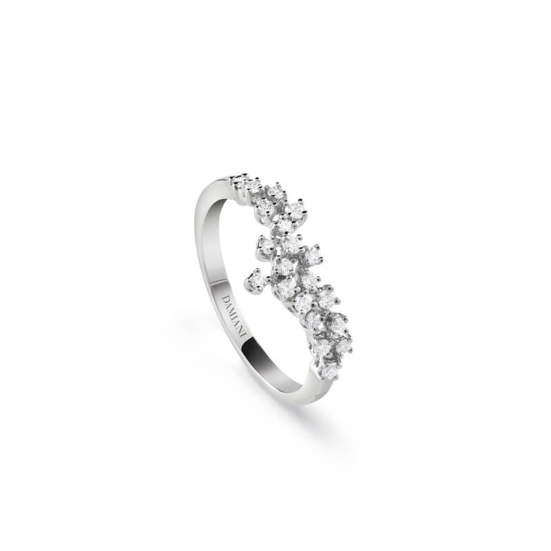 Damiani 18K White Gold and Diamond Mimosa Ring 0.42 Size 11.