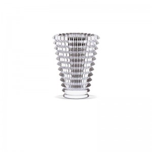 clear crystal small EYE vase w/ridged sides tapered toward bottom.