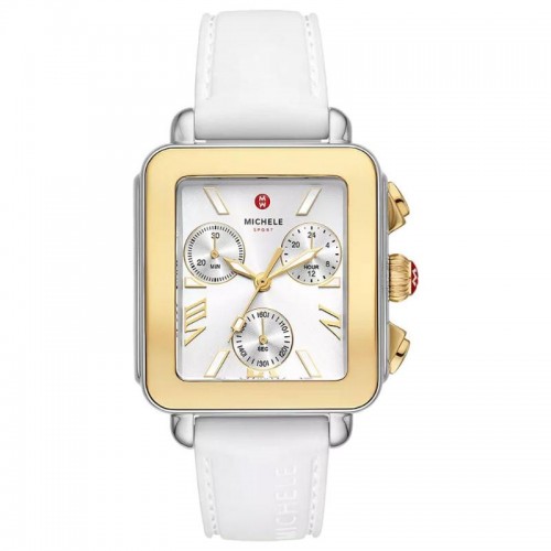 Deco Sport Chronograph Gold-Plated White Silicone Watch