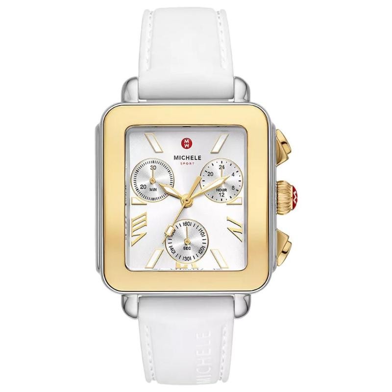 Deco Sport Chronograph Gold-Plated White Silicone Watch