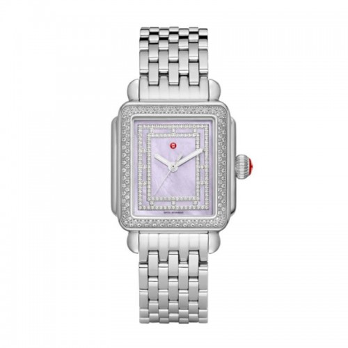 Michele Deco Diamond in Stainless Steel with Lavender Pave Dial