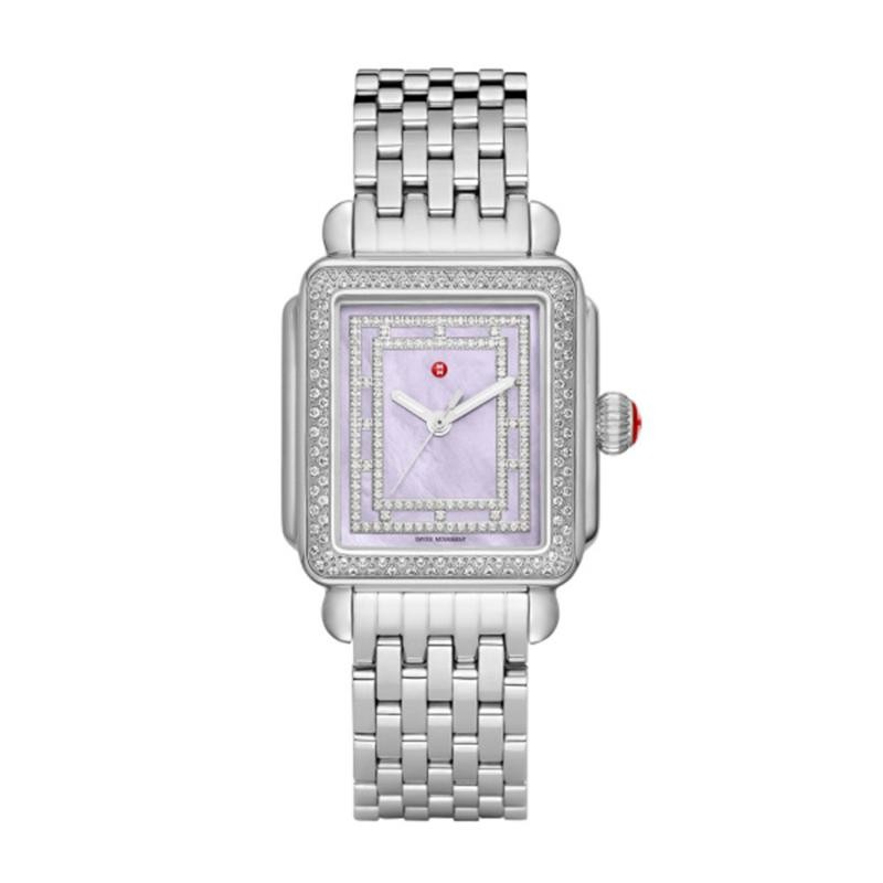Michele Deco Diamond in Stainless Steel with Lavender Pave Dial
