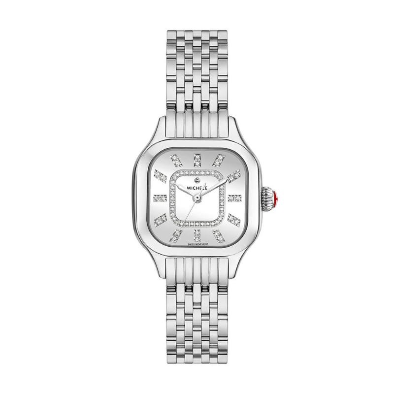 Michele Meggie Diamond Dial Stainless Steel Watch