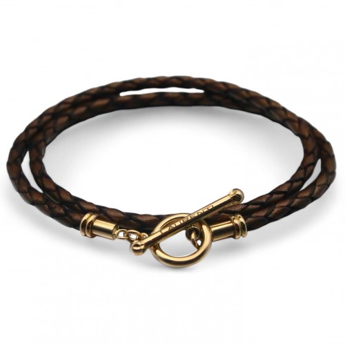 Laurenti 14k Yellow Gold Sophia Braided Leather Wrap Bronze Bracelet.